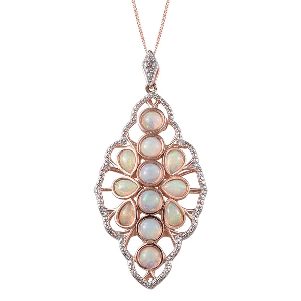 Ethiopian Welo Opal (Rnd) Pendant With Chain in Rose Gold Overlay Sterling Silver 3.000 Ct.