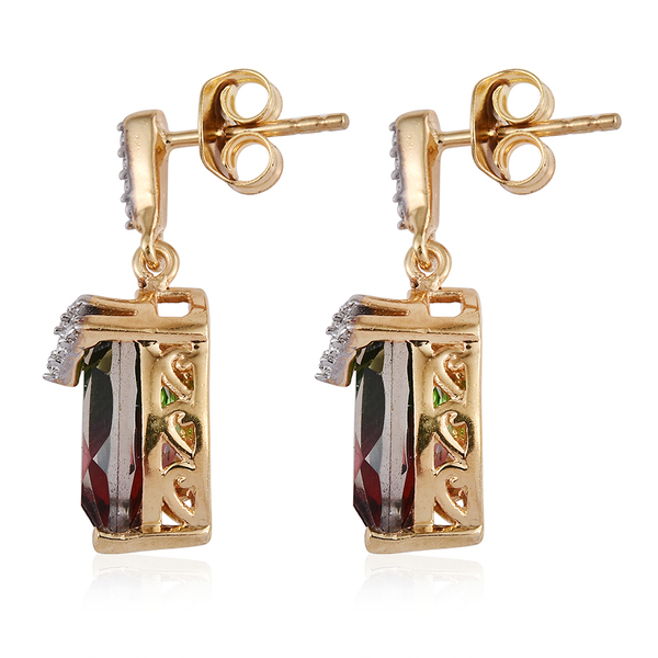 Bi-Color Tourmaline Quartz (Mrq) Earrings (with Push Back) in 14K Gold Overlay Sterling Silver 3.000 Ct.