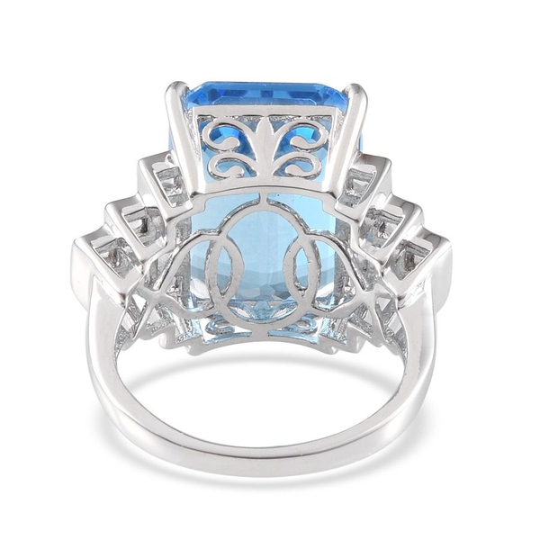 Electric Swiss Blue Topaz (Oct 19.50 Ct), White Topaz Ring in Platinum Overlay Sterling Silver 20.750 Ct.