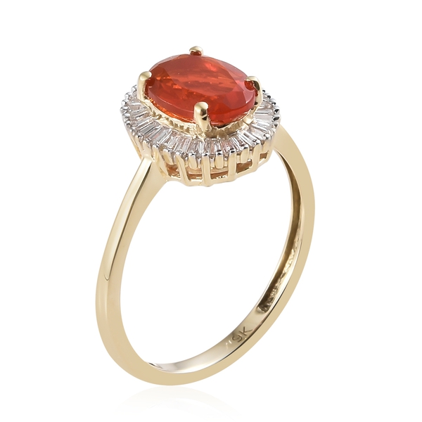 One Time Deal- 9K Yellow Gold Jalisco AAA Fire Opal (Ovl8X6 mm) and Diamond Ring 1.000 Ct.
