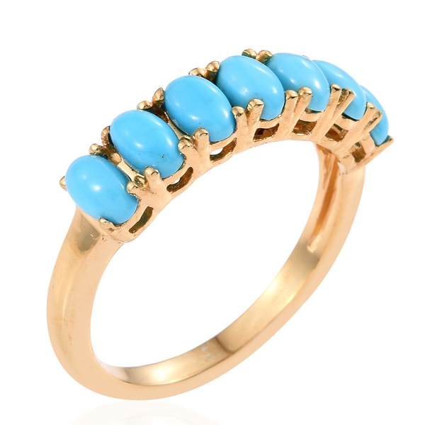Arizona Sleeping Beauty Turquoise (Ovl) 7 Stone Ring in 14K Gold Overlay Sterling Silver 1.750 Ct.