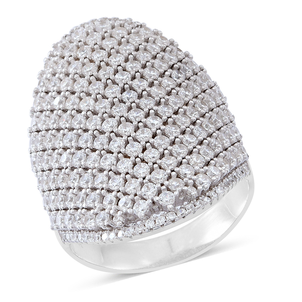 Limited Edition- ELANZA Simulated White Diamond (Rnd) Cluster Ring in Rhodium Plated Sterling Silver