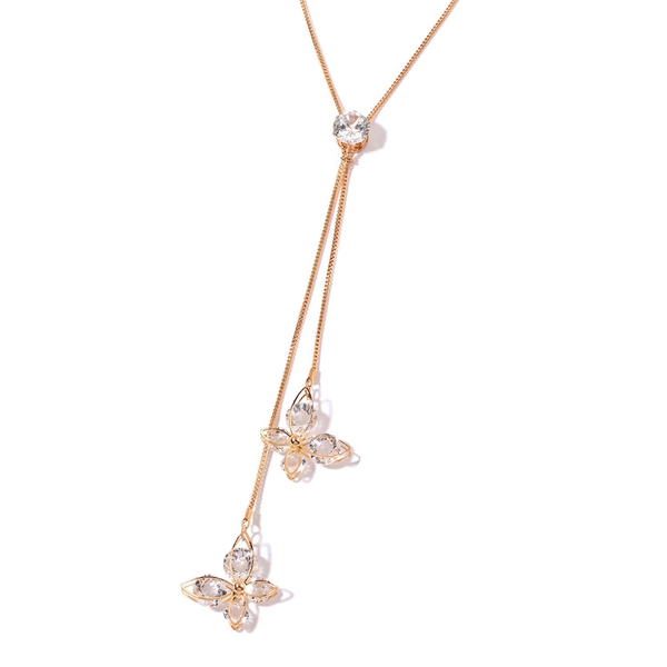 Simulated White Diamond Necklace (Size 22 with 2 inch Extender) in Gold Tone