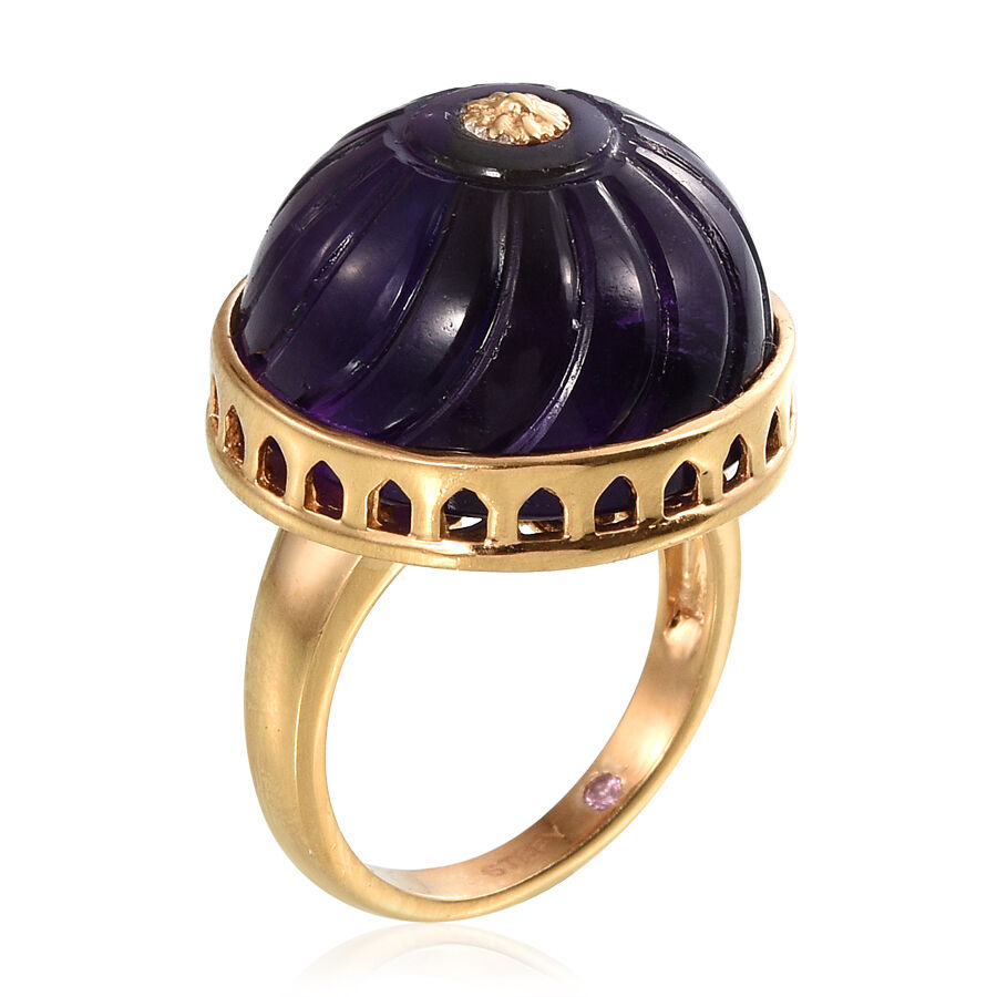 Stefy Amethyst (Rnd), Pink Sapphire Ring in 14K Gold Overlay Sterling Silver 29.030 Ct.