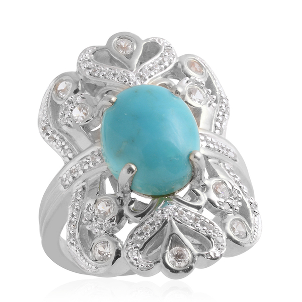 5.36 Ct Brazilian Milky Aquamarine and Cambodian Zircon Ring in Sterling Silver 8 Grams