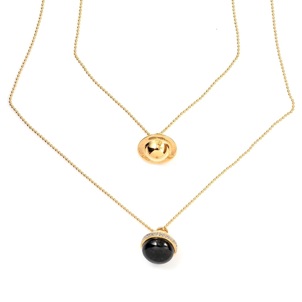 Sundays Child - Black Jade, Natural Cambodian Zircon Necklace (Size 22+30 with 4 inch Extender) in 14K Gold Overlay Sterling Silver 30.00 Ct, Silver wt. 16 Gms