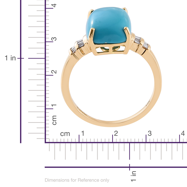ILIANA 18K Yellow Gold AAA Arizona Sleeping Beauty Turquoise (Cush 5.90 Ct), Diamond (SI/G-H) Ring 6.000 Ct.