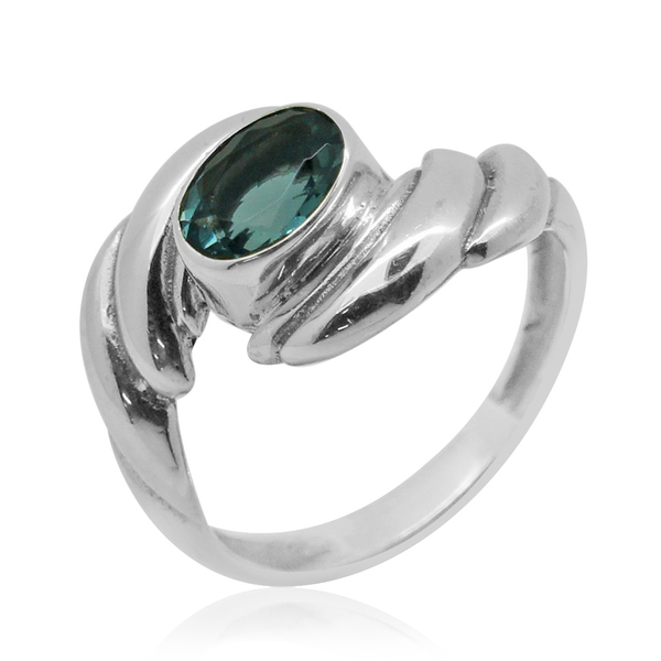 Royal Bali Collection Blue Fluorite (Ovl) Solitaire Ring in Sterling Silver 1.580 Ct.