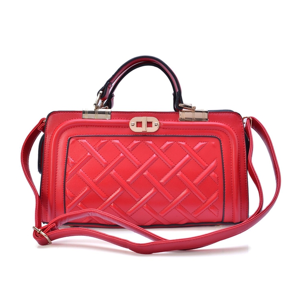 Red Colour Diamond Pattern Crossbody Bag with Adjustable Shoulder Strap (Size 31x18x8 Cm)