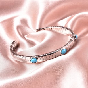 GP Tubogas Collection- Arizona Sleeping Beauty Turquoise and Blue Sapphire Bangle (Size 7.5) in Rhod