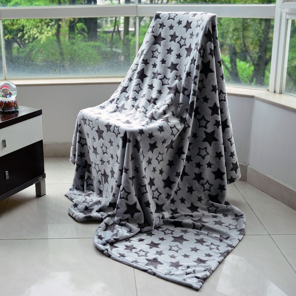 Superfine Double Layer Microfibre Burn out Grey and Black Colour Blanket with Stars Pattern (Size 20