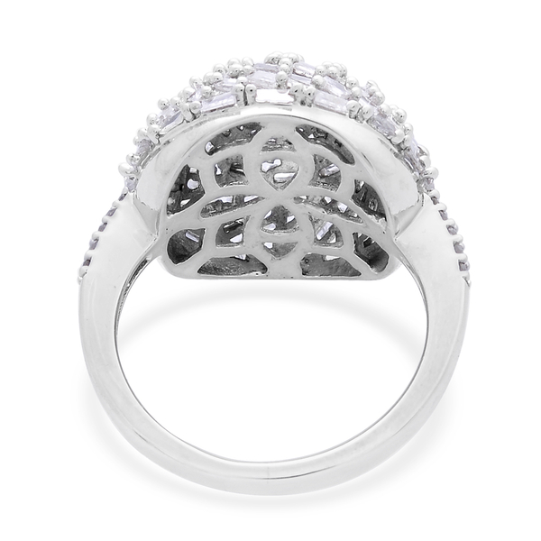 Designer Inspired-Fireworks Diamond (Rnd) Cluster Ring in Platinum Overlay Sterling Silver 1.000 Ct.