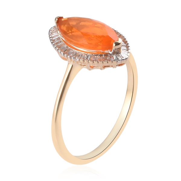9K Yellow Gold Jalisco AA Fire Opal and Diamond Halo Ring 1.40 Ct.
