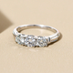 Moissanite Trilogy Ring in Platinum Overlay Sterling Silver