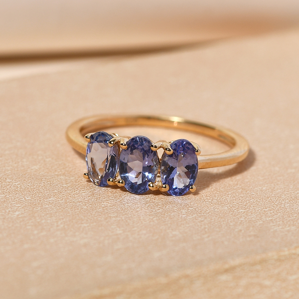 Tanzanite Trilogy Ring in Yellow Gold Overlay Sterling Silver 1.33 Ct.