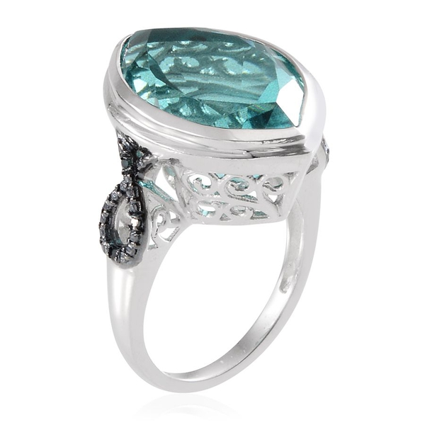 Paraiba Tourmaline Colour Quartz (Mrq 16.25 Ct), Blue Diamond Ring in Platinum Overlay Sterling Silver 16.280 Ct.