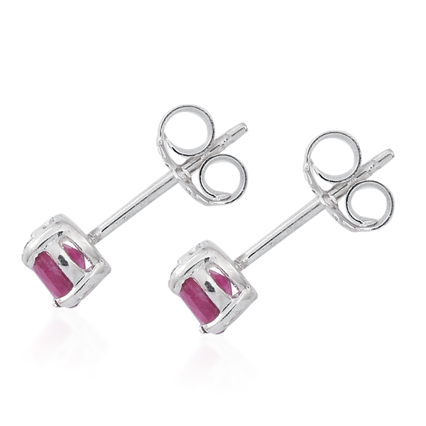 African Ruby (Rnd) Stud Earrings (with Push Back) in Sterling Silver 1.000 Ct.