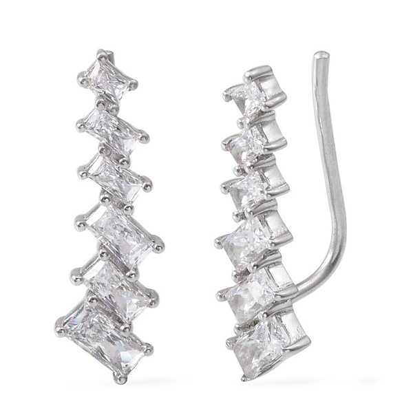 Lustro Stella - Platinum Overlay Sterling Silver (Bgt) Climber Earrings Made with Finest CZ 2.020 Ct