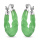 Designer Inspired- Carved Green Jade Twisted Earrings (with Clasp) in Sterling Silver- Green
