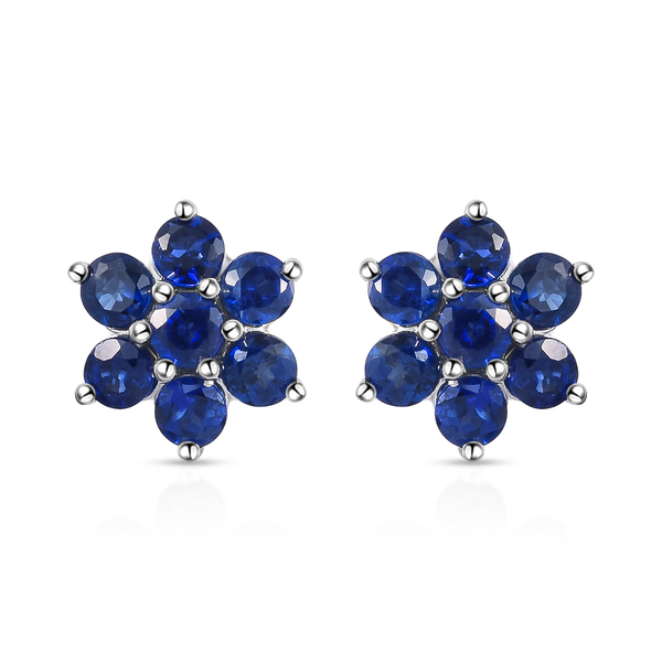 RHAPSODY 950 Platinum AAAA Blue Sapphire Floral Stud Earrings (with Screw Back) 1.41 Ct.