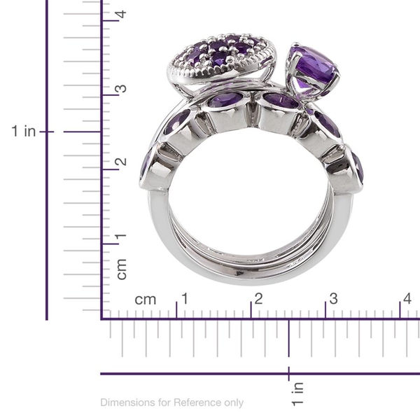 Set of 3 - Lusaka Amethyst (Rnd) Solitaire, Half Eternity and Cluster Ring in Platinum Overlay Sterling Silver 2.500 Ct.