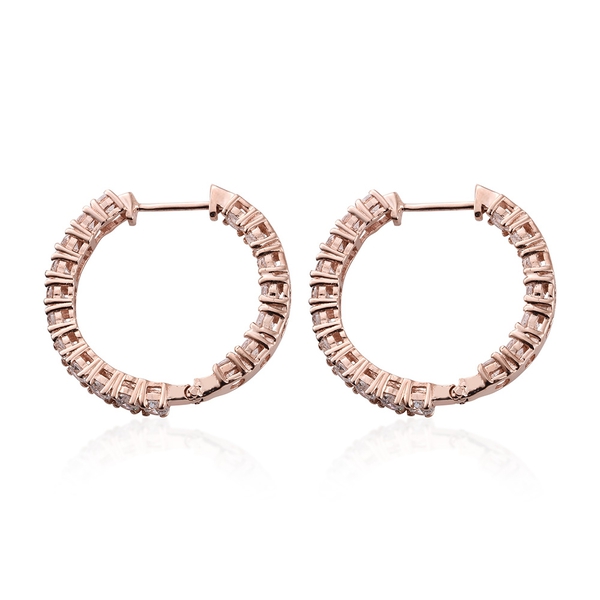 J Francis - Rose Gold Overlay Sterling Silver (Rnd) Hoop Earrings (with Clasp) Made with Finest CZ