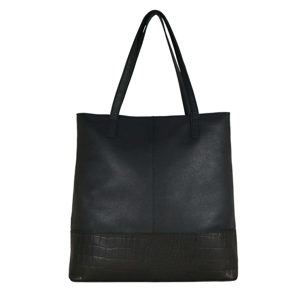 Assots London SIENNA Croc Leather Tote Bag in Black (Size 38x13x35 Cm)