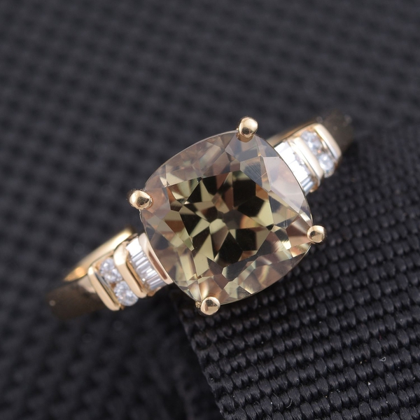 ILIANA 18K Yellow Gold 3.85 Carat Turkizite Cushion Ring with Diamond SI G-H.