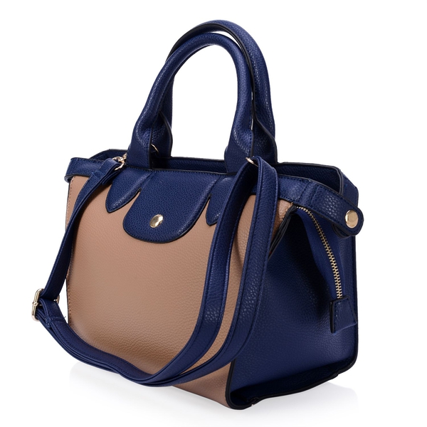 Blue Colour Top Handle Bag with Adjustable and Removable Shoulder Strap (Size 33x23x11 Cm)
