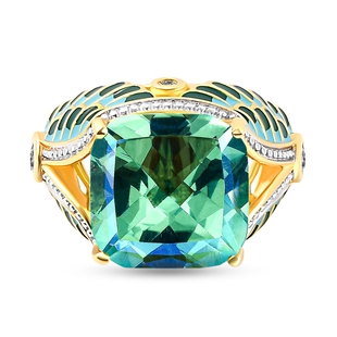 GP - Peacock Triplet Quartz, Green Sapphire and Kanchanaburi Blue Sapphire Ring in 18K Vermeil Yello