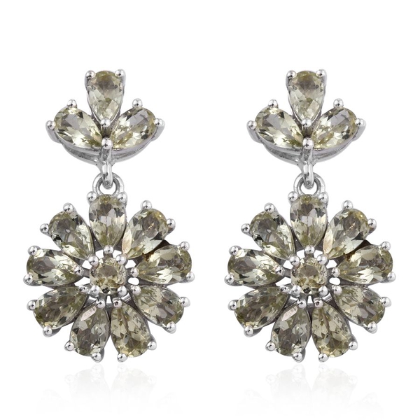 Natural Canary Apatite (Rnd) Floral Earrings in Platinum Overlay Sterling Silver 5.000 Ct.