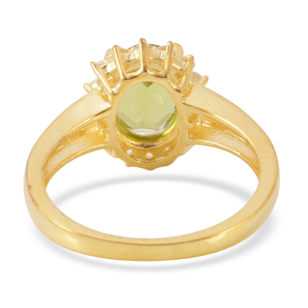 AA Hebei Peridot (Ovl 2.00 Ct), White Topaz Ring in Yellow Gold Overlay Sterling Silver 2.100 Ct.