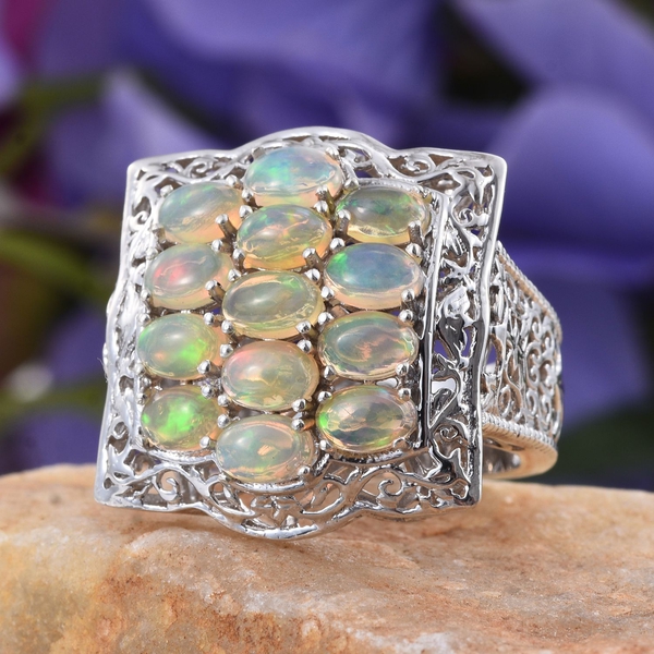 Royal Jaipur Ethiopian Welo Opal (Ovl), Ruby Ring in Platinum Overlay Sterling Silver 4.020 Ct.
