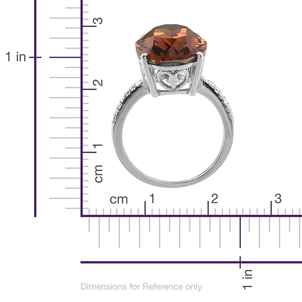 Lustro Stella  - Smoked Topaz Colour Crystal (Ovl) Ring in Platinum Overlay Sterling Silver 10.250 Ct.