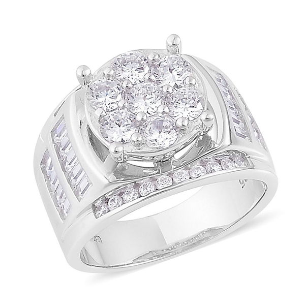 ELANZA Simulated White Diamond Ring in Rhodium Plated Sterling Silver. Silver wt. 7.20 Gms.