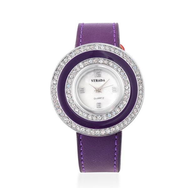 Time Piece Pick Of the Show Deal  - STRADA Japanese Movement Mother of Pearl Watch With Interchangeable Bezels - Purple Strap