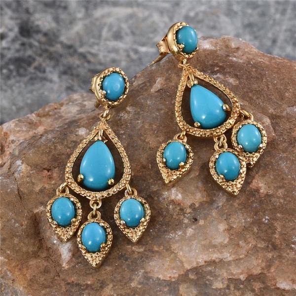 Arizona Sleeping Beauty Turquoise (Pear) Earrings (with Push Back) in 14K Gold Overlay Sterling Silver 3.500 Ct.