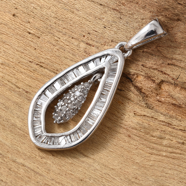 Designer Inspired- Diamond (Bgt and Rnd) Pendant in Platinum Overlay Sterling Silver 0.500 Ct.
