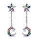 ELANZA Simulated Rainbow Sapphire Moon and Star Earrings (with Push Back) in Rhodium Overlay Sterlin