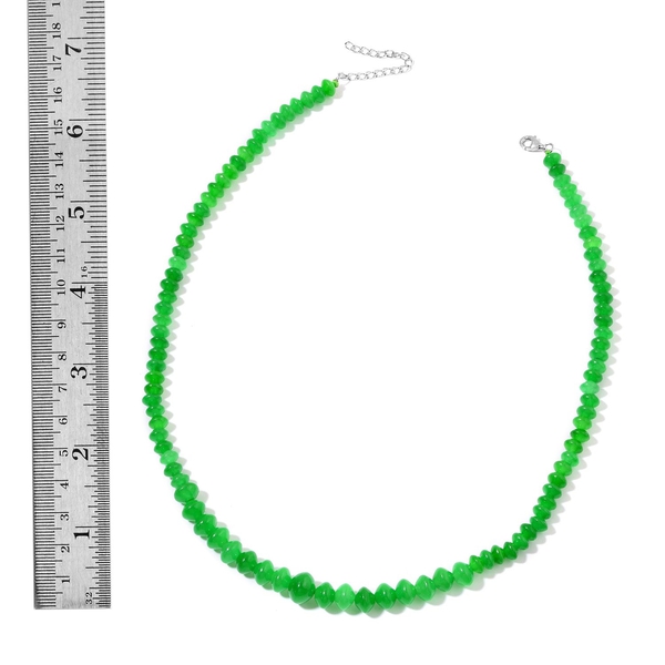 Green Jade Necklace (Size 17 with 2 inch Extender) in Rhodium Plated Sterling Silver 145.000 Ct.