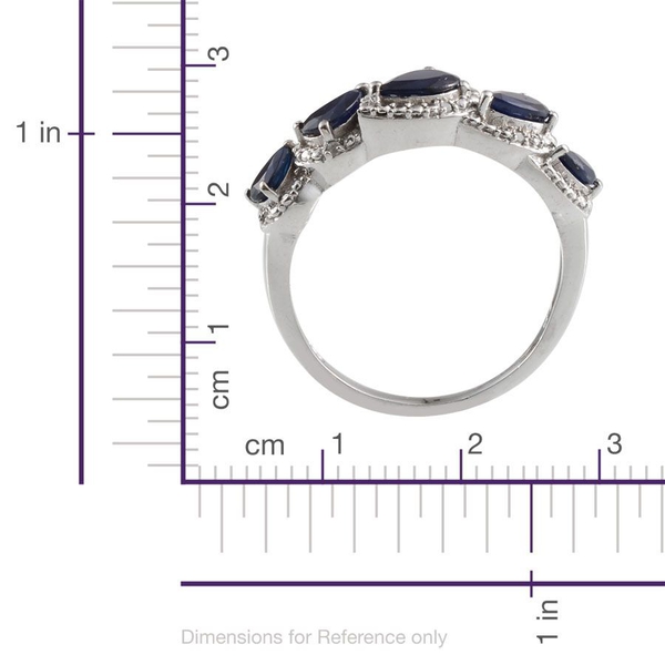 Diffused Blue Sapphire (Pear 0.75 Ct), Diamond Ring in Platinum Overlay Sterling Silver 2.050 Ct.