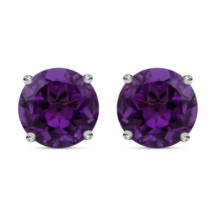 Amethyst Stud Earrings (With Push Back) in Platinum Overlay Sterling Silver 5.00 Ct.