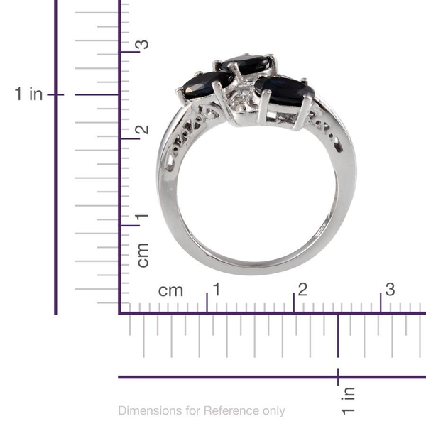 Kanchanaburi Blue Sapphire (Ovl), Diamond Ring in Platinum Overlay Sterling Silver 2.110 Ct.