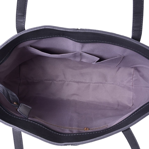Italian Designer Inspired Embossed Grey Colour Tote Bag (Size 45x33x28x12 Cm)