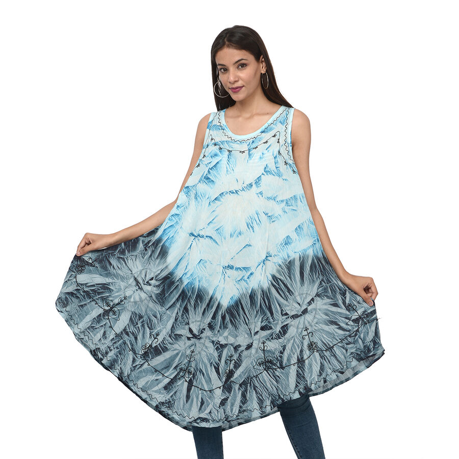 Summer Special Embroidered TieDye Round Neck Umbrella Dress (One Size