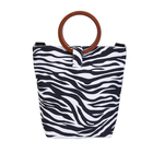Impressive Zebra Head Pattern Tote Bag in Unique Wooden Handle Drops with Zipper Closure (Size:32x12