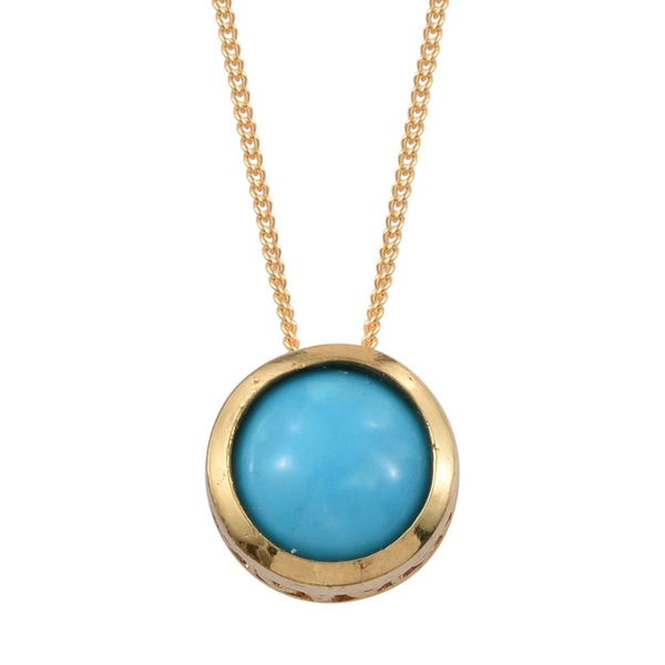 Arizona Sleeping Beauty Turquoise (Rnd) Solitaire Pendant with Chain in 14K Gold Overlay Sterling Si