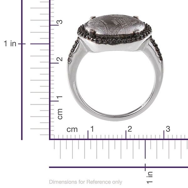 Meteorite (Rnd 15.00 Ct), Black Diamond Ring in Platinum Overlay Sterling Silver 15.010 Ct.