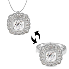 Lustro Stella 2 in 1 Rhodium Overlay Sterling Silver Cluster Ring (Size P) & Pendant Made with Finest CZ 4.58