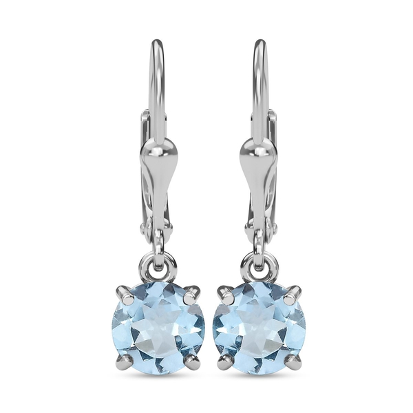 3 Carat AA Sky Blue Topaz Solitaire Drop Earrings in Platinum Plated Sterling Silver